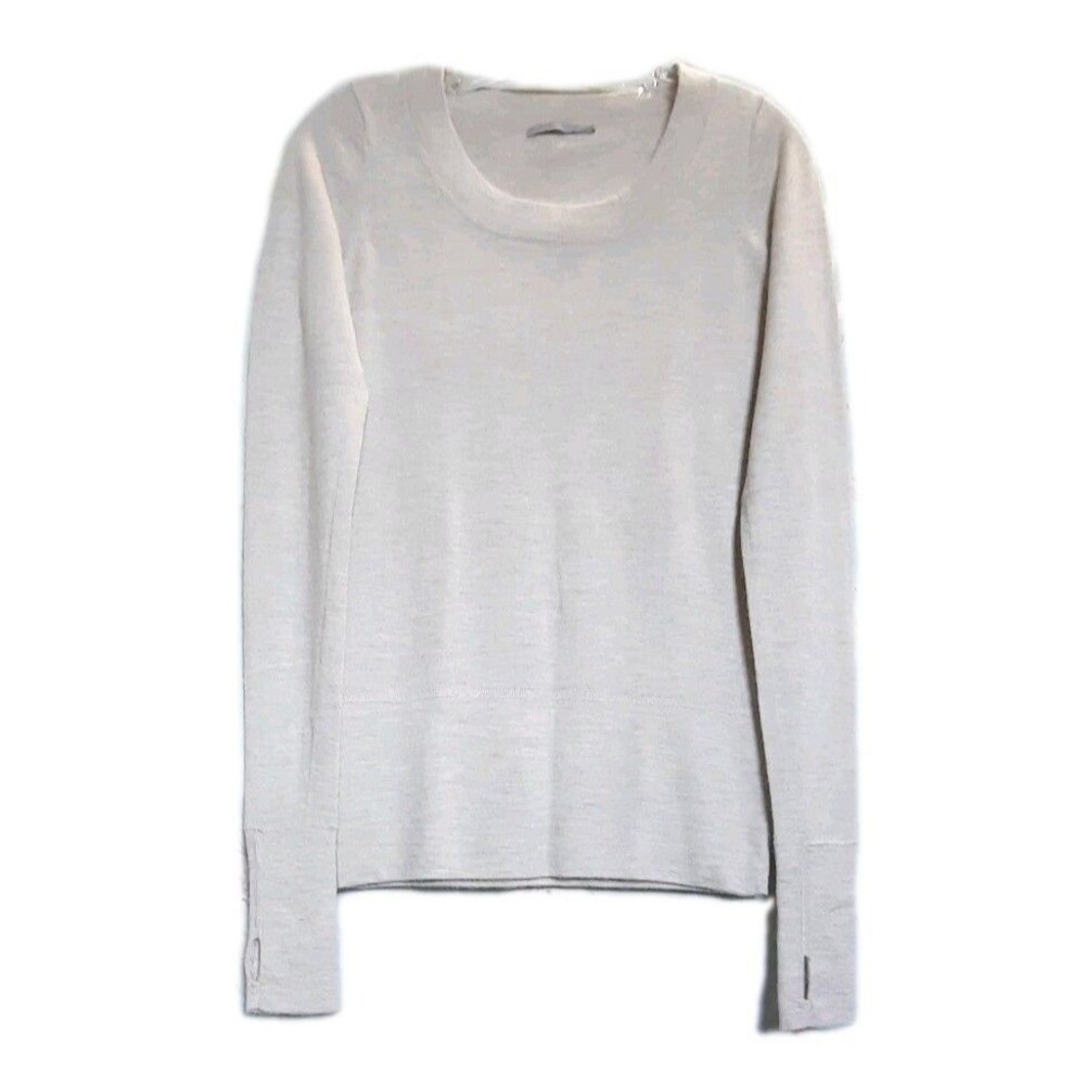 COS 100% Cashmere Thumb Hole Sweater Beige Crew Neck Knit Old Money Chic Size XS